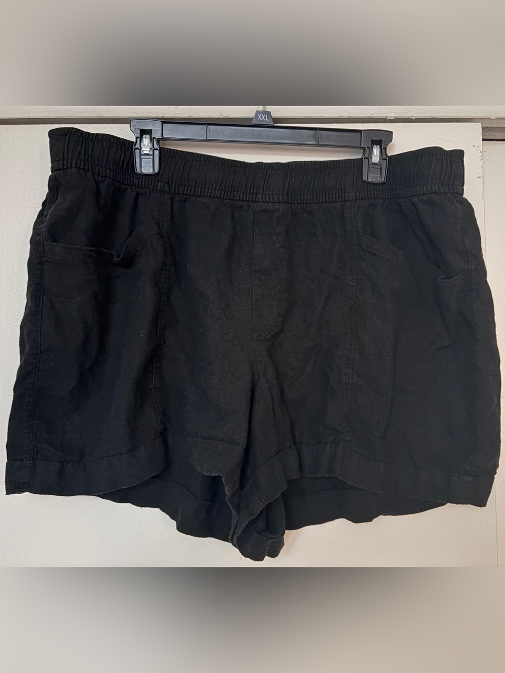 Old Navy Black High-Waist Elastic Linen Blend Shorts